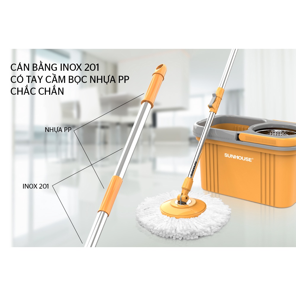 |CHÍNH HÃNG| Cây lau nhà xoay 360 độ Sunhouse KS-MO350I