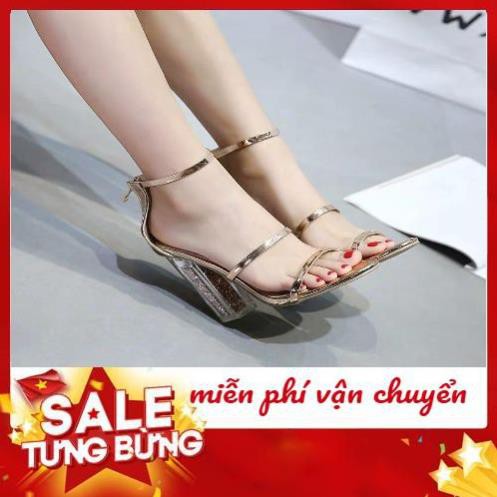 Giày cao gót sandal ánh vàng kim tuyến