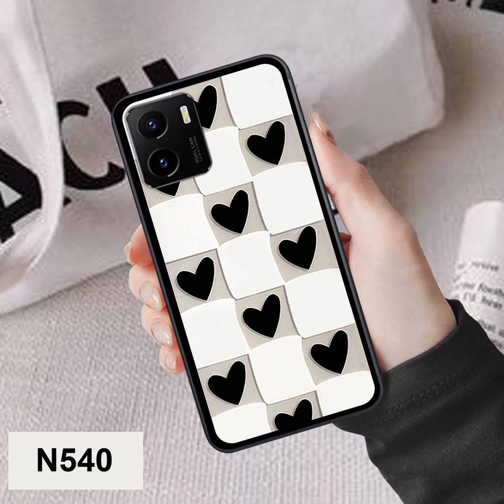 Ốp Vivo Y16 / Y15s / Y15a bộ hình caro trái tim đen trắng hồng bong bóng dễ thương