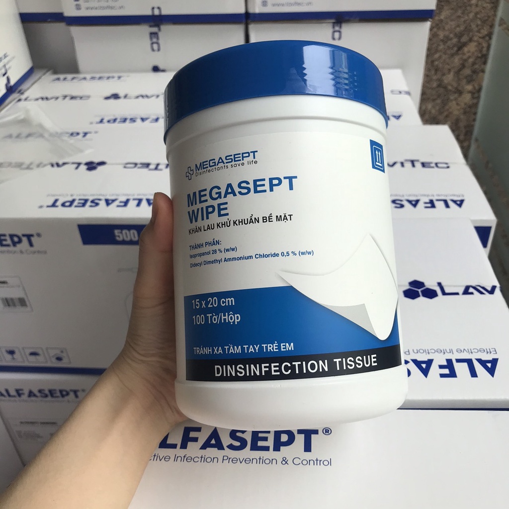 Khăn lau khử khuẩn bề mặt MEGASEPT Wipe hộp 100 tờ 15x20cm