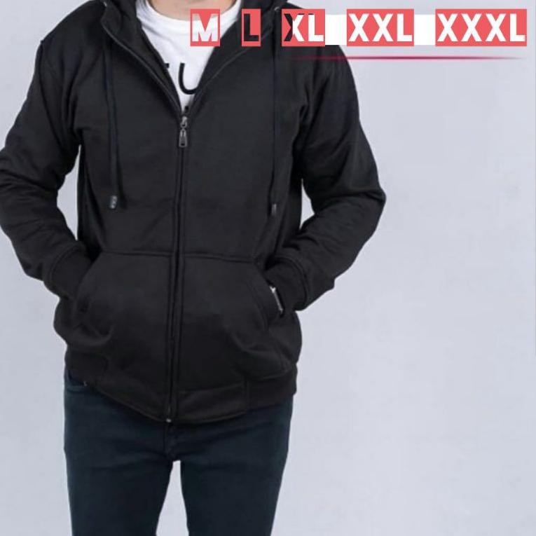 Áo Khoác Hoodie Màu Đen Có Khóa Kéo Size Lớn M L Xl Xxl Xxxl