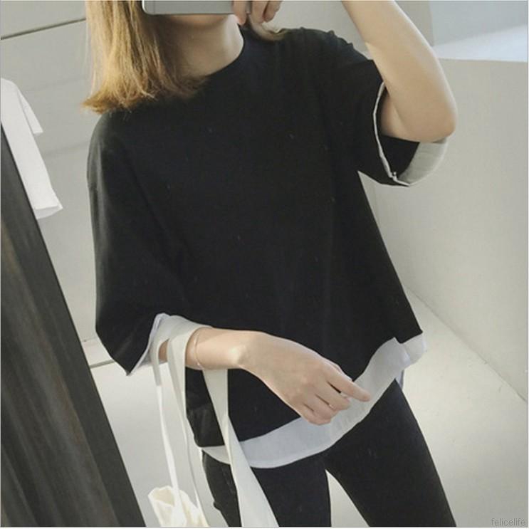 Áo nữ tay lửng giả 2 lớp thời trang cá tính