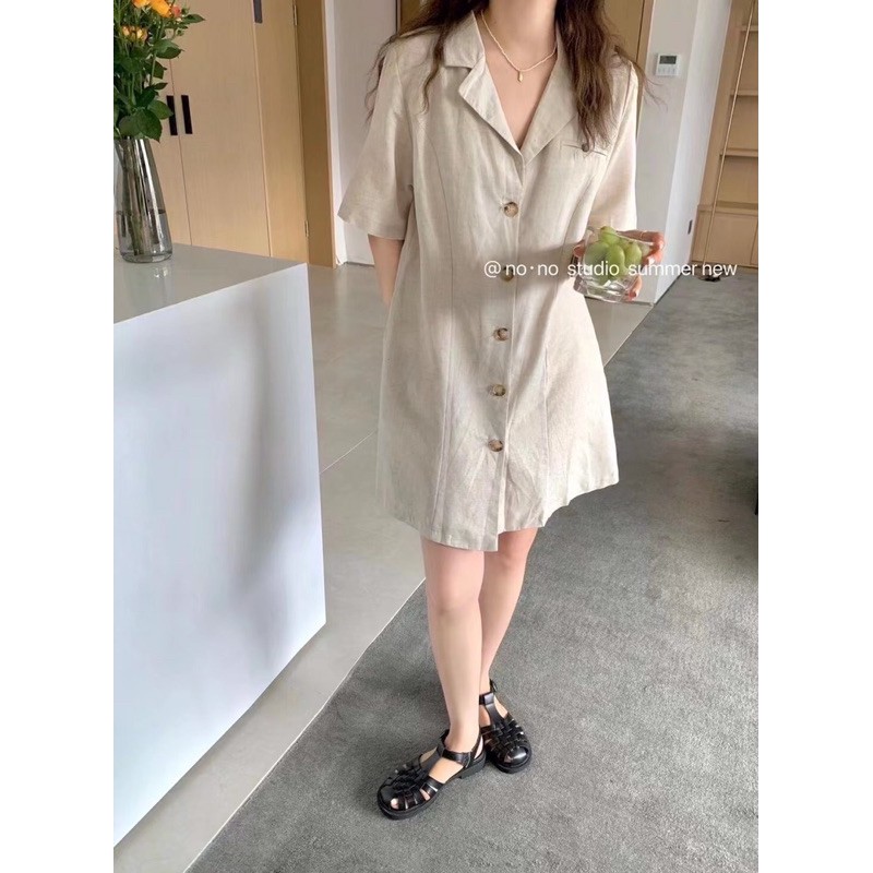 Váy cổ Vest Linen / 3 màu