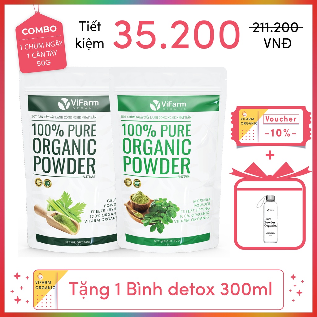 Bột Chùm Ngây Sấy Lạnh ViFarm 50Gram Nguyên Chất 100%, Bột Chùm Ngây Đắp Mặt, Dưỡng Da, Thải Độc Cơ Thể