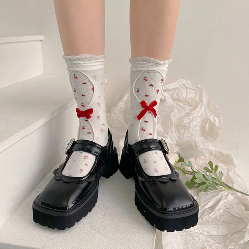 Youyo Vớ Lưới Hai Lớp Rỗng In Hoa Khoét Rỗng Viền Bèo Nhún Phong Cách Lolita Nhật Bản Ngọt Ngào Cho Nữ