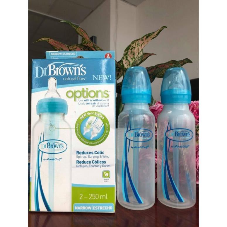 Chính hãng  Combo 2 bình sữa Dr Brown's cổ hẹp nhựa PP Option 120ml/250ml màu xanh/hồng/tím [Freship 10k]