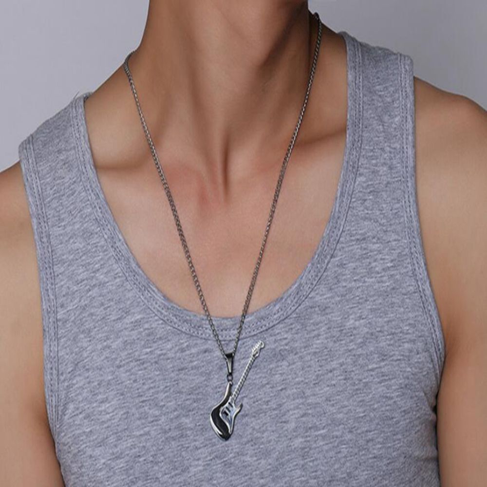 Fashion Trend Men's Alloy Guitar Pendant Necklace Men's Black/Silver/Golden Pendant Pendant