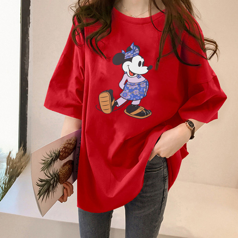 NRVP Áo thun tay ngắn cổ tròn in họa tiết hoạt hình thời trang dễ thương cho nữ