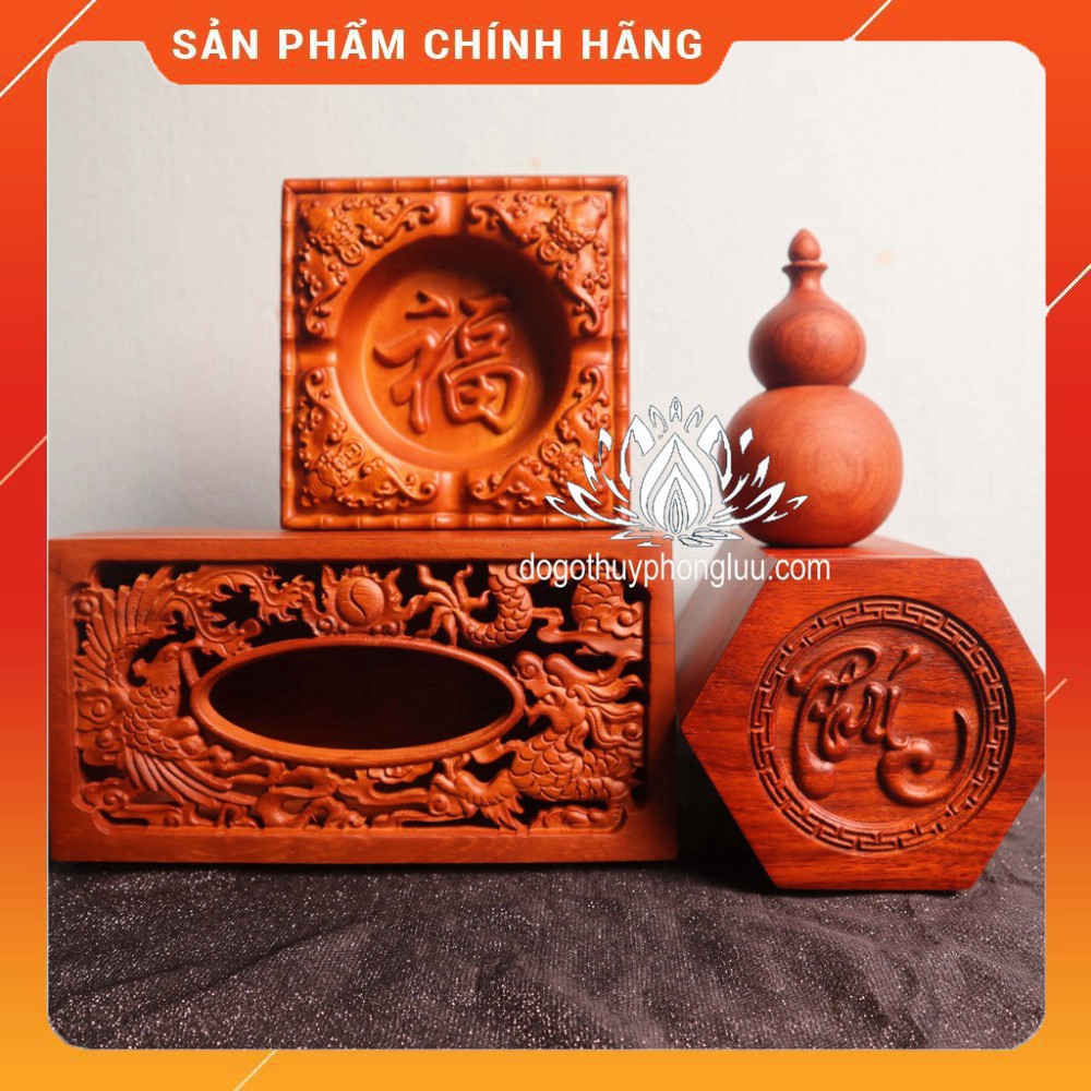 Combo 4 Món Tiện Ích Giá Rẻ Cao Cấp, Hộp Trà Chữ Phúc, Gạt Tàn Phúc, Hộp Giấy Rồng Phượng, Hộp Tăm Bầu Nguyên Khối