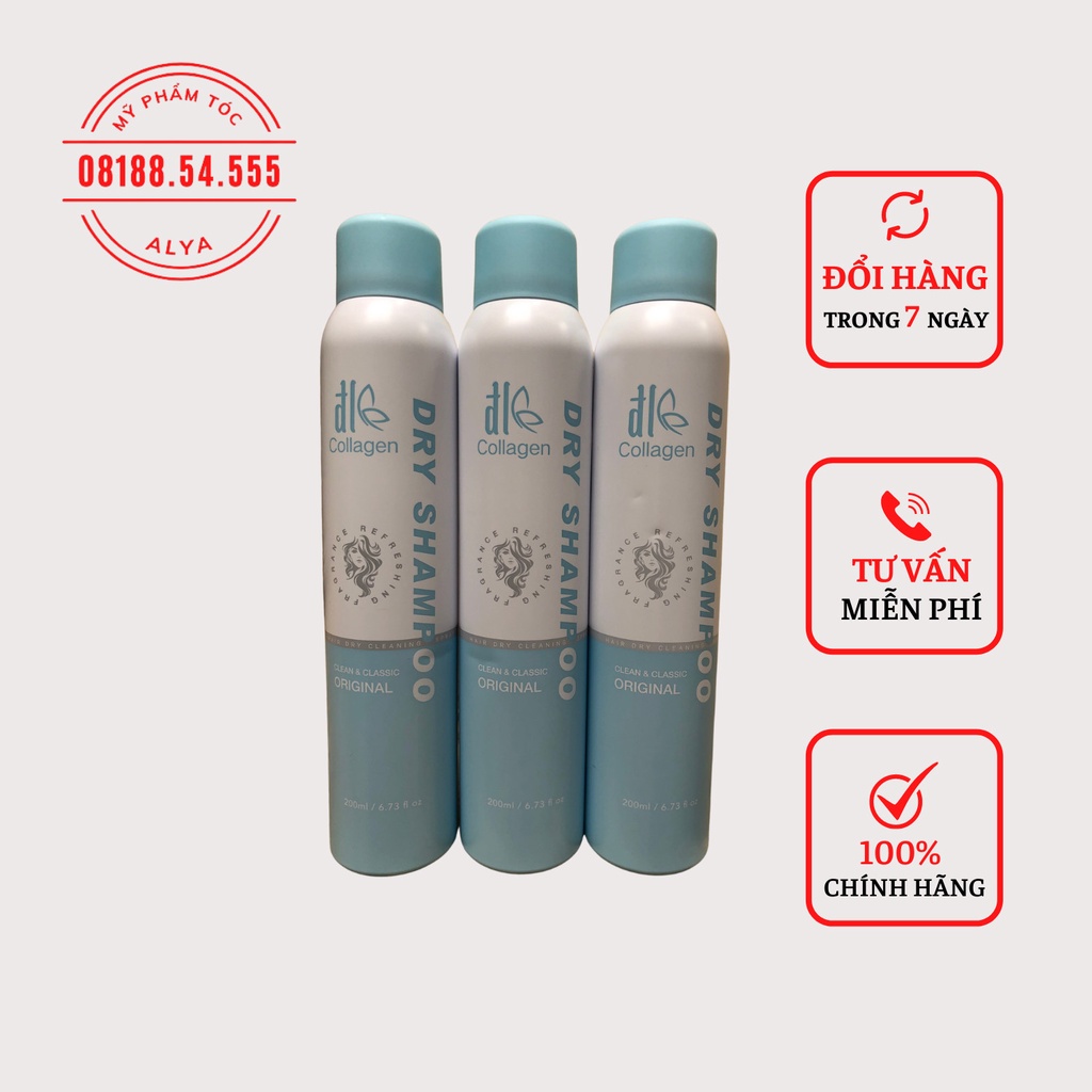 Dầu Gội Khô DL Collagen (Anh Quốc) | Dưỡng Tóc Mềm Mượt, Tóc Sạch Bồng Bềnh - Vào Nếp Sau 5 Giây (200ml)