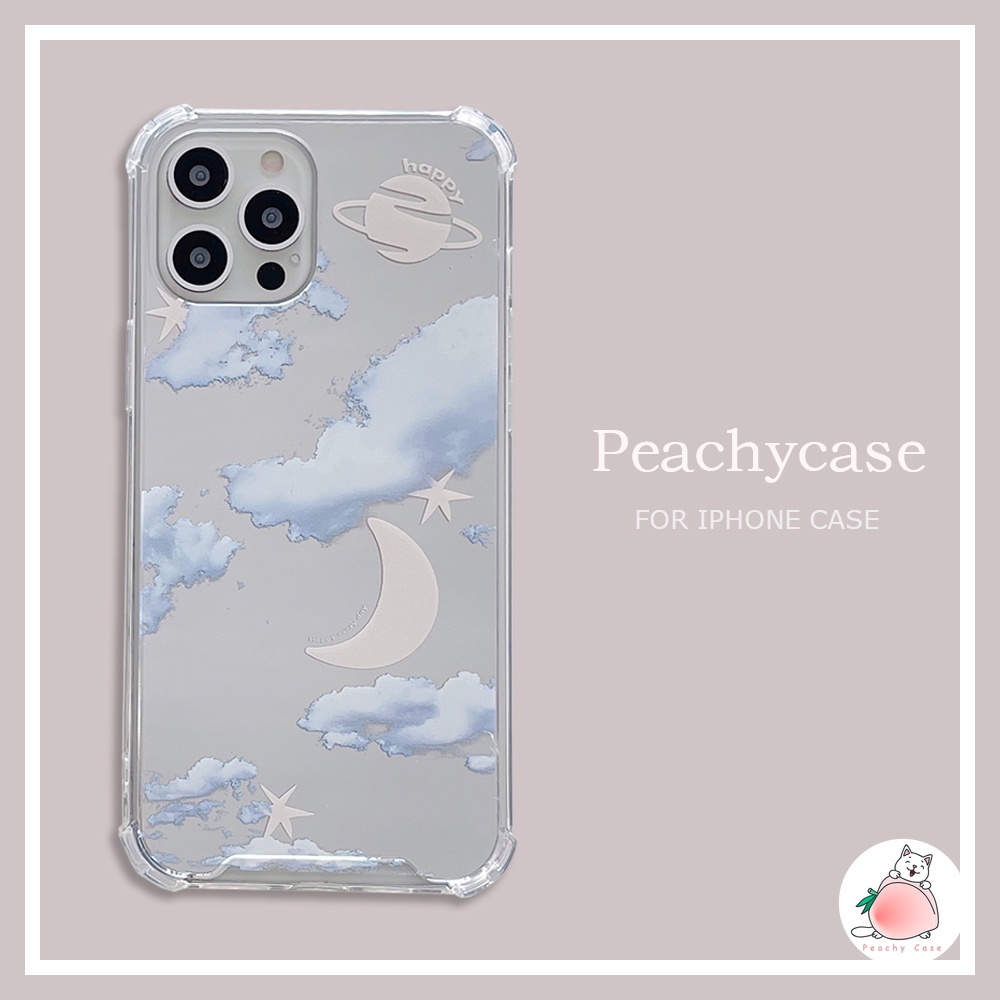 Ốp điện thoại TPU dẻo mặt gương hình đám mây mặt trăng thích hợp cho iPhone 13 12 11 Pro Max 13pro Xr Xs Max X 7 8 Plus
