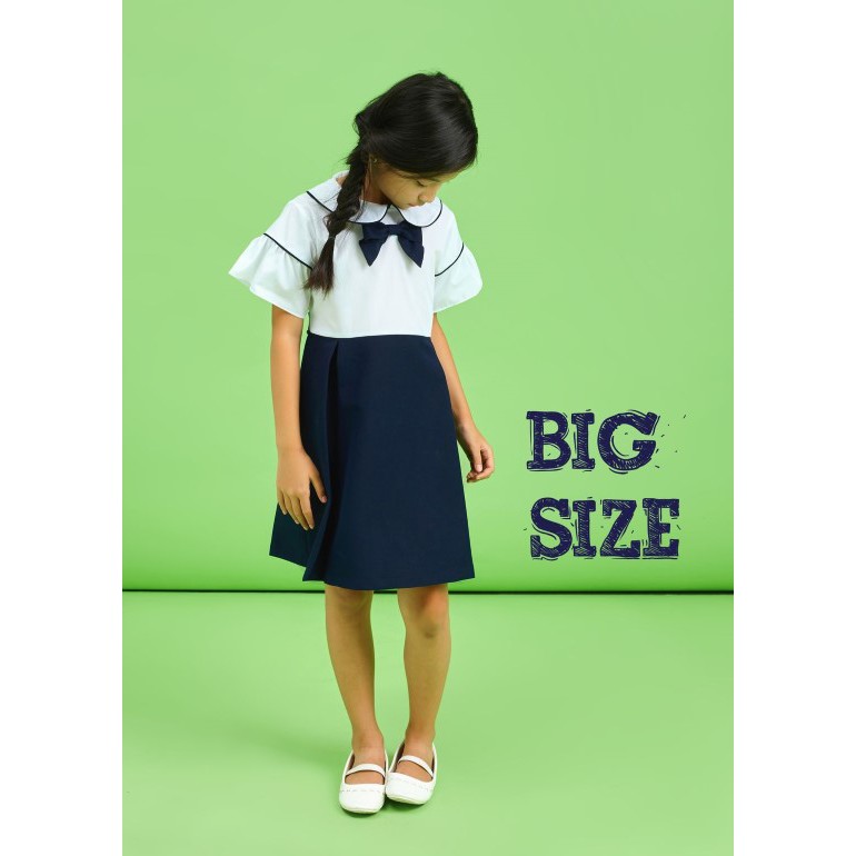 Đầm học sinh bigsize tay xòe viền cho bé gái từ 35-60 kg, đầm đi học cho bé học cấp 1, cấp 2 cỡ to GDP015 - Jadiny