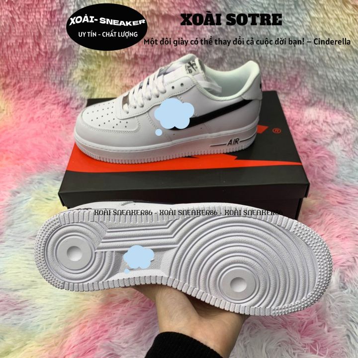 Giày AF1 trắng vệt đen, giày air force 1 trắng tích đen, full phụ kiện hàng cao cấp, full size 36-43/ XOÀI SNEAKER86 | BigBuy360 - bigbuy360.vn