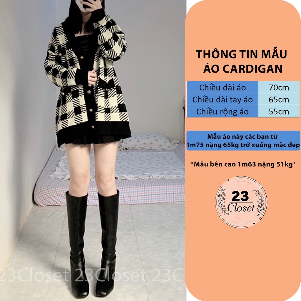 Áo khoác cardigan len nữ form rộng 23Closet áo cadigan caro dáng dài thu đông chất len dệt kim dày dặn  - CDG01