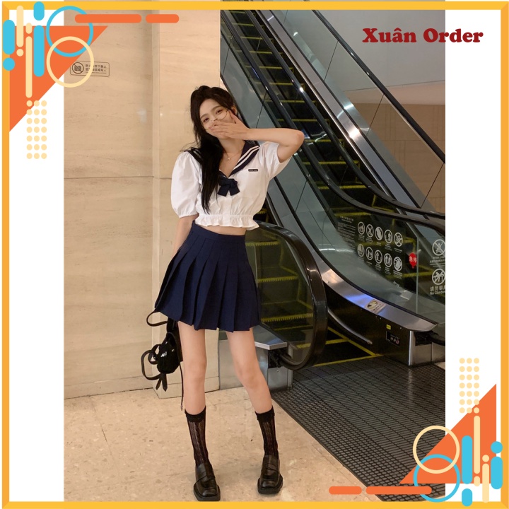 (Order 7-12 Ngày, Size S-L) Áo Sơ Mi Nữ Thiết Kế Cảm Giác Thích Hợp Cổ Áo Hải Quân Áo Sơ Mi Ngắn Tay Mùa Hè Ngắn Nơ Đầu