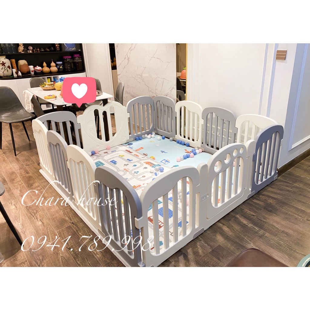 Quây nhựa Baby Heart cao cấp,tiện lợi và chắc chắn-Màu Trắng Ghi