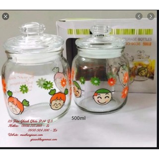 Set 2 Hũ Thủy Tinh Trong Suốt Cao Cấp 500ml - NO 9036