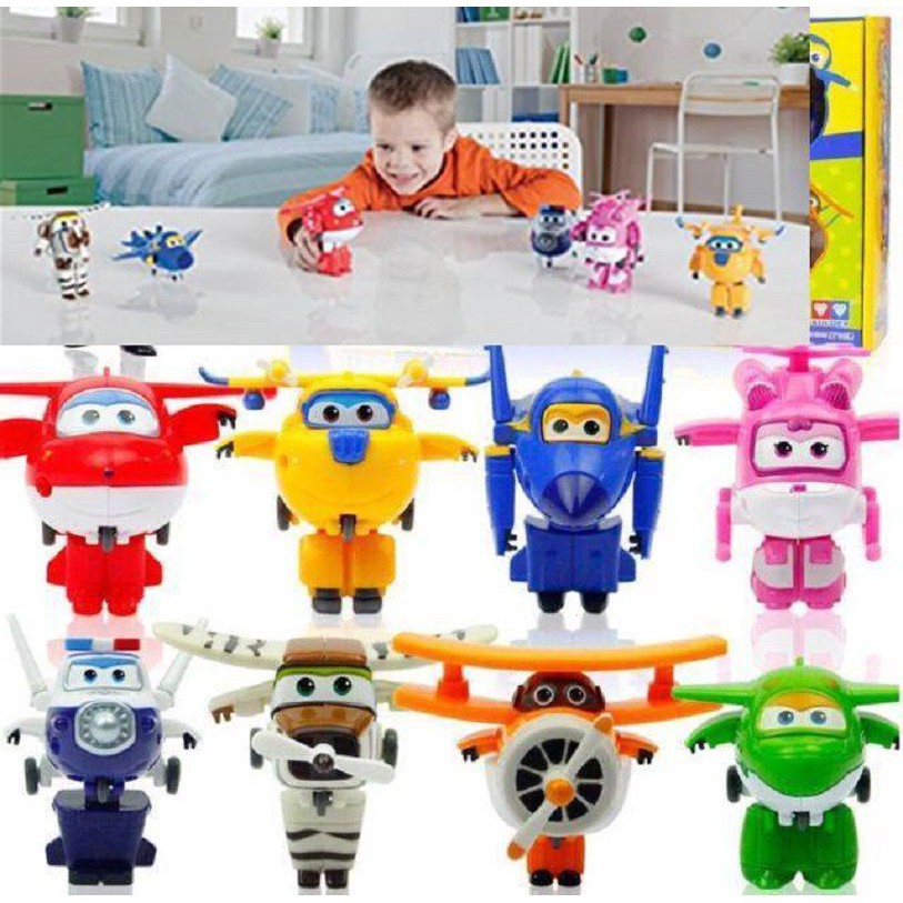 Set 8 Máy Bay Đồ Chơi Có Thể Biến Hình Rô Bốt Thú Vị Cho Các Bé