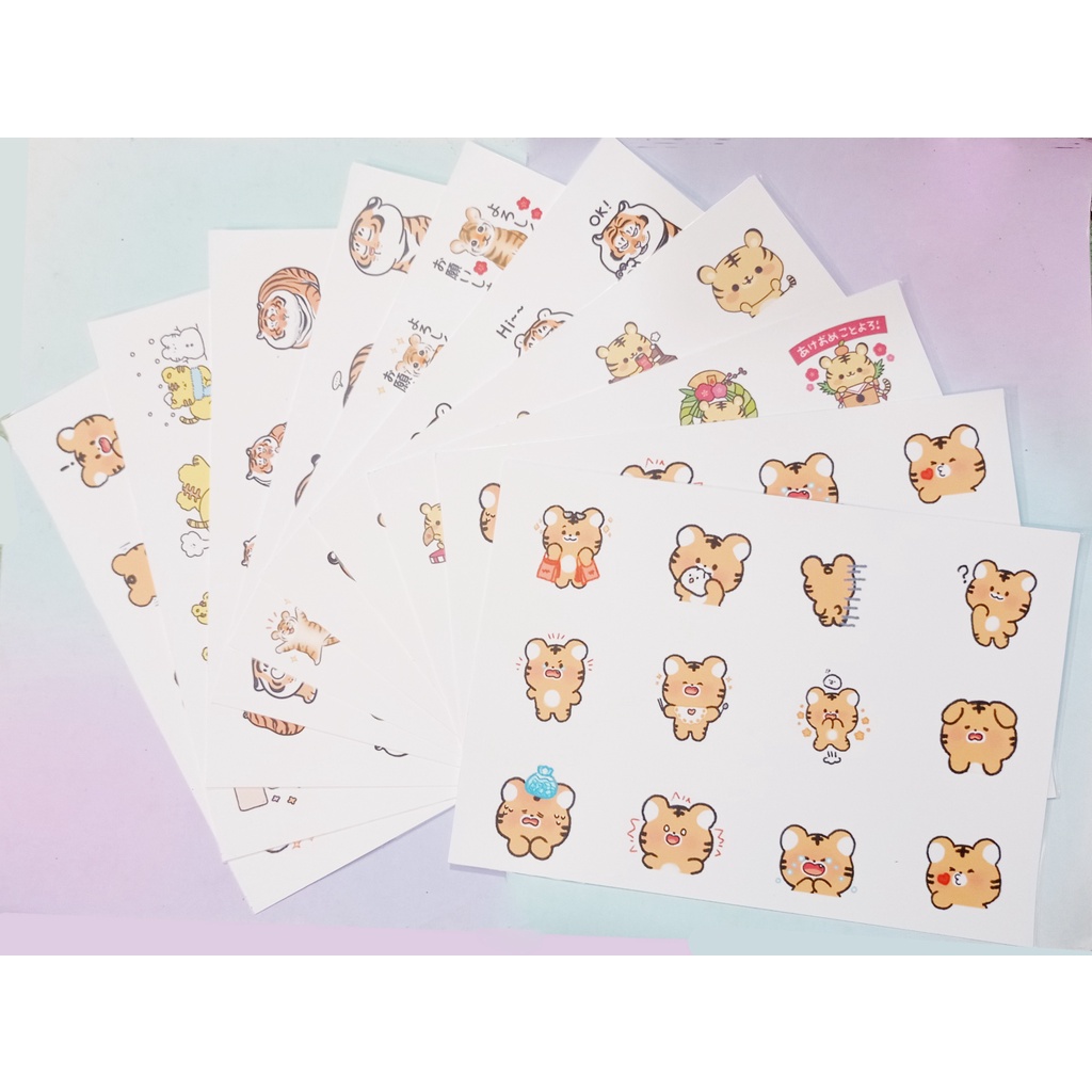 sticker hổ mập A4 không bế S4A15 cute dễ thương