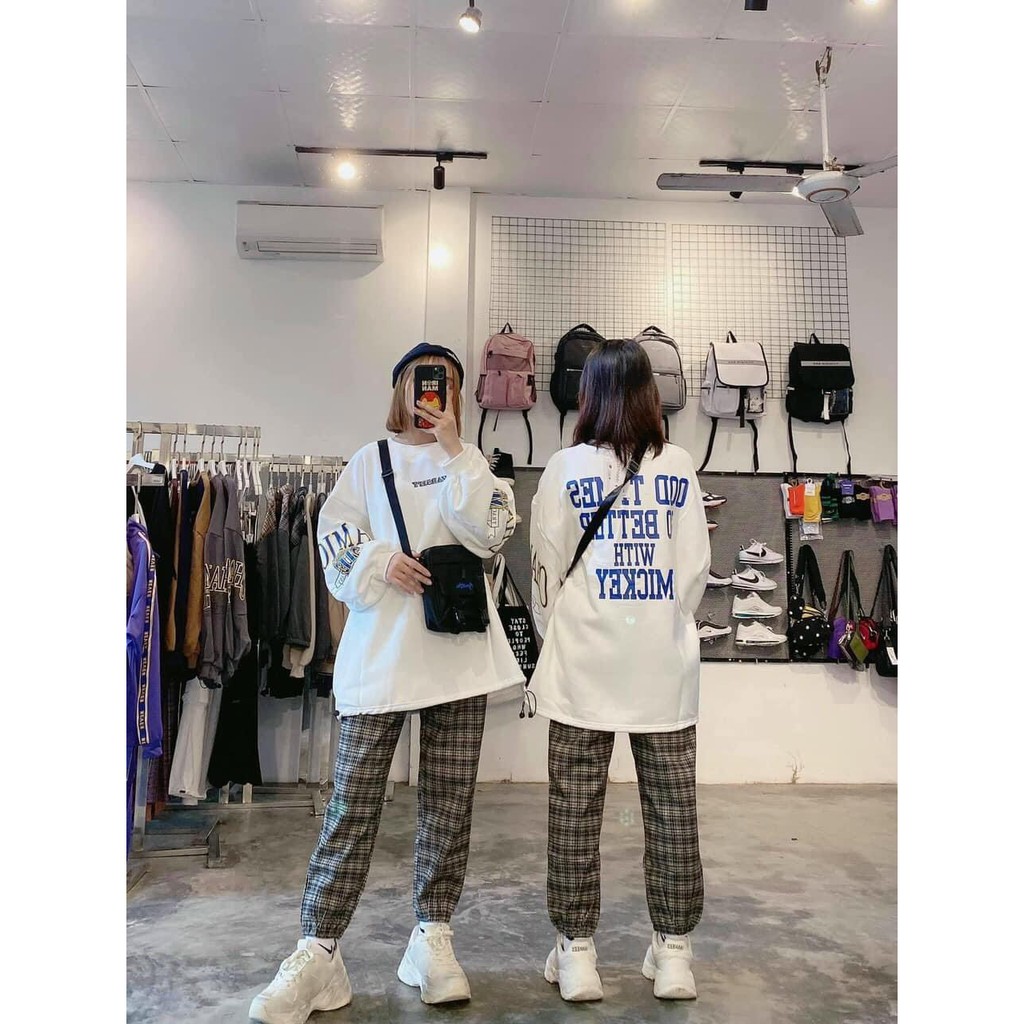 Bộ Set Quần kẻ caro vải thô mềm+ Áo Sweater Nỉ lót bông chuẩn ảnh - Bộ Nỉ Đôi - Set Nỉ Đẹp HotTrend | BigBuy360 - bigbuy360.vn