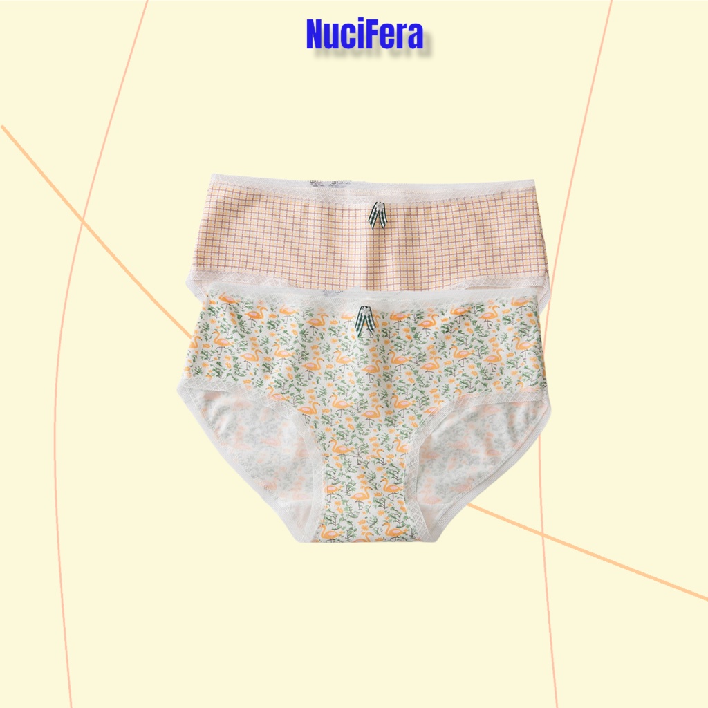 Set 5 quần lót cotton nữ sinh NuciFera họa tiết Hạc kẻ