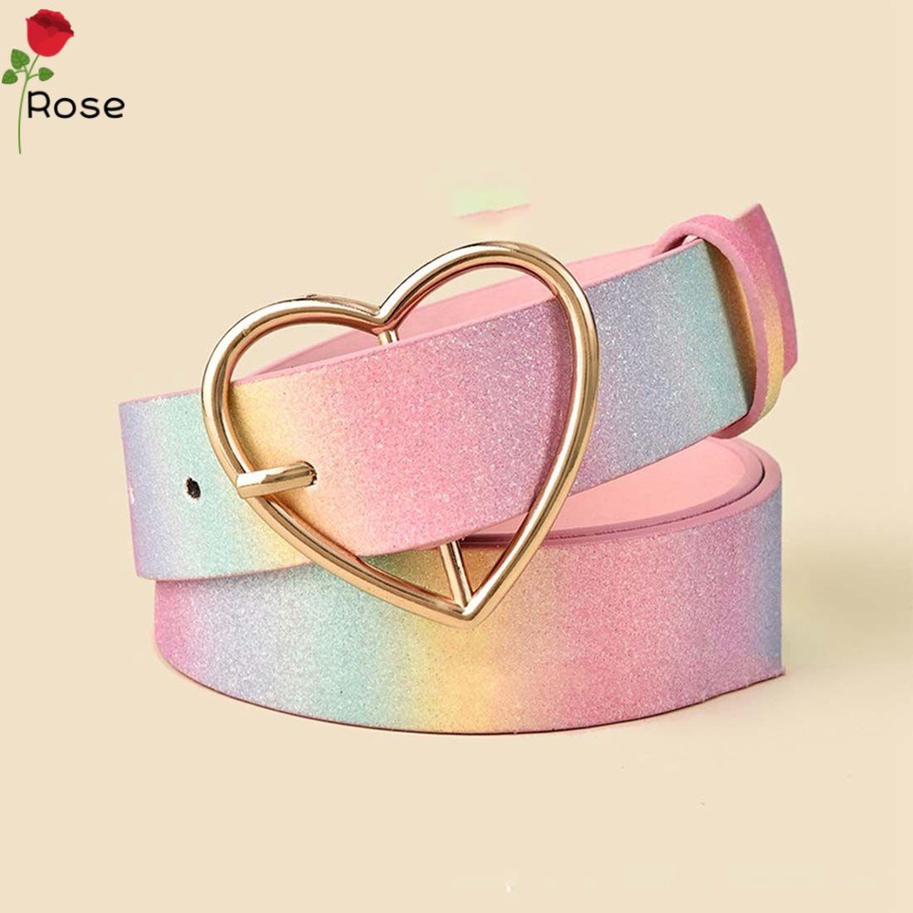 Thắt lưng da khóa hình trái tim phối sequin màu hồng hợp thời trang