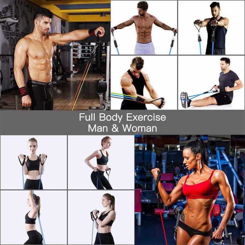 Dây tập gym ngũ sắc cao su kháng lực kéo co giãn đàn hồi tập gym nam nữ, dụng cụ dây thừng thun đa năng tập thể hình