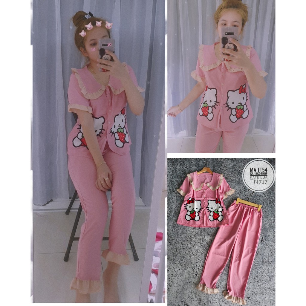 TT54- SET BỘ TIỂU THƯ DƯỚI 58 KG - SET BỘ PIJAMA MÈO KITTY HOT ( Hình thật) | BigBuy360 - bigbuy360.vn
