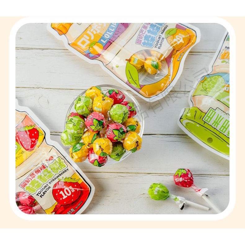 Kẹo mút Lollipop vị Hoa quả / trái cây vị Việt quất / Dâu tây / Soài / Táo gói 50g
