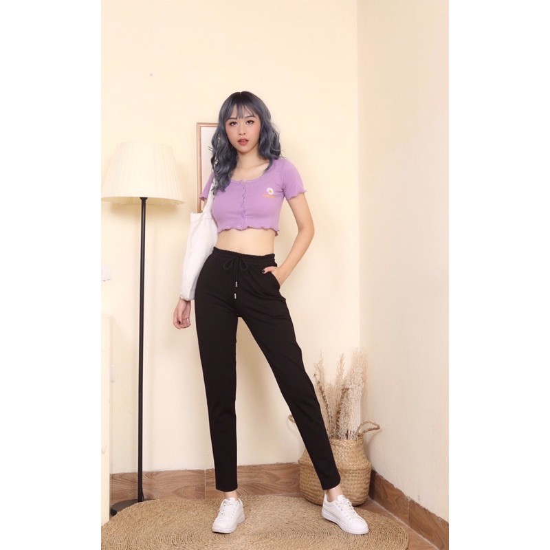 Quần Baggy cottong chéo đen trơn From to từ 45-70kg(M-3XL)