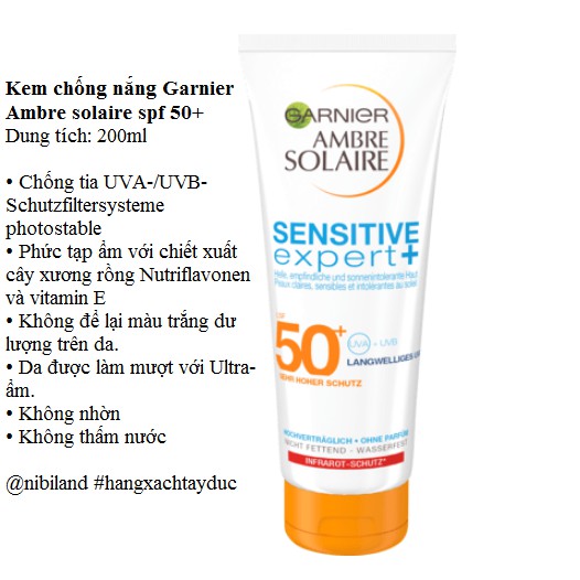 Kem chống nắng Garnier Ambre Solaire Sensitive 50+