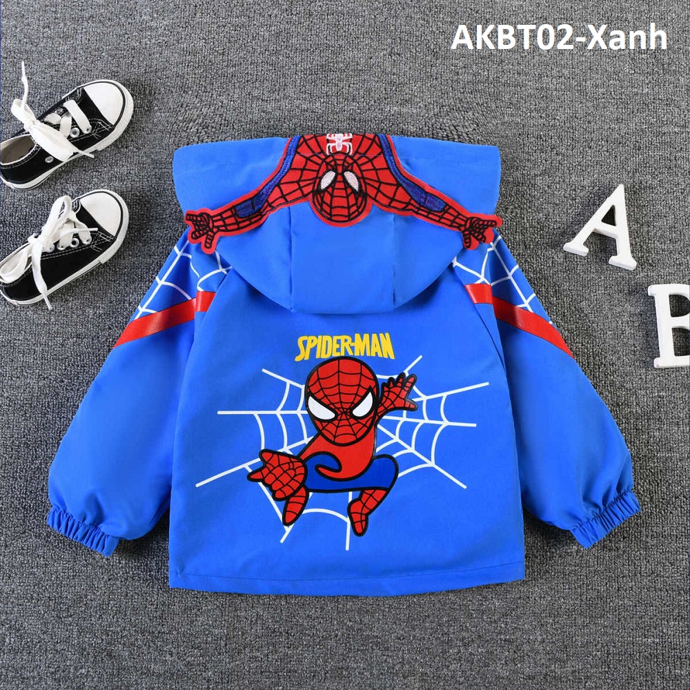 Áo khoác siêu nhân người nhện 2 lớp dáng suông có nón cho bé trai AKBT01