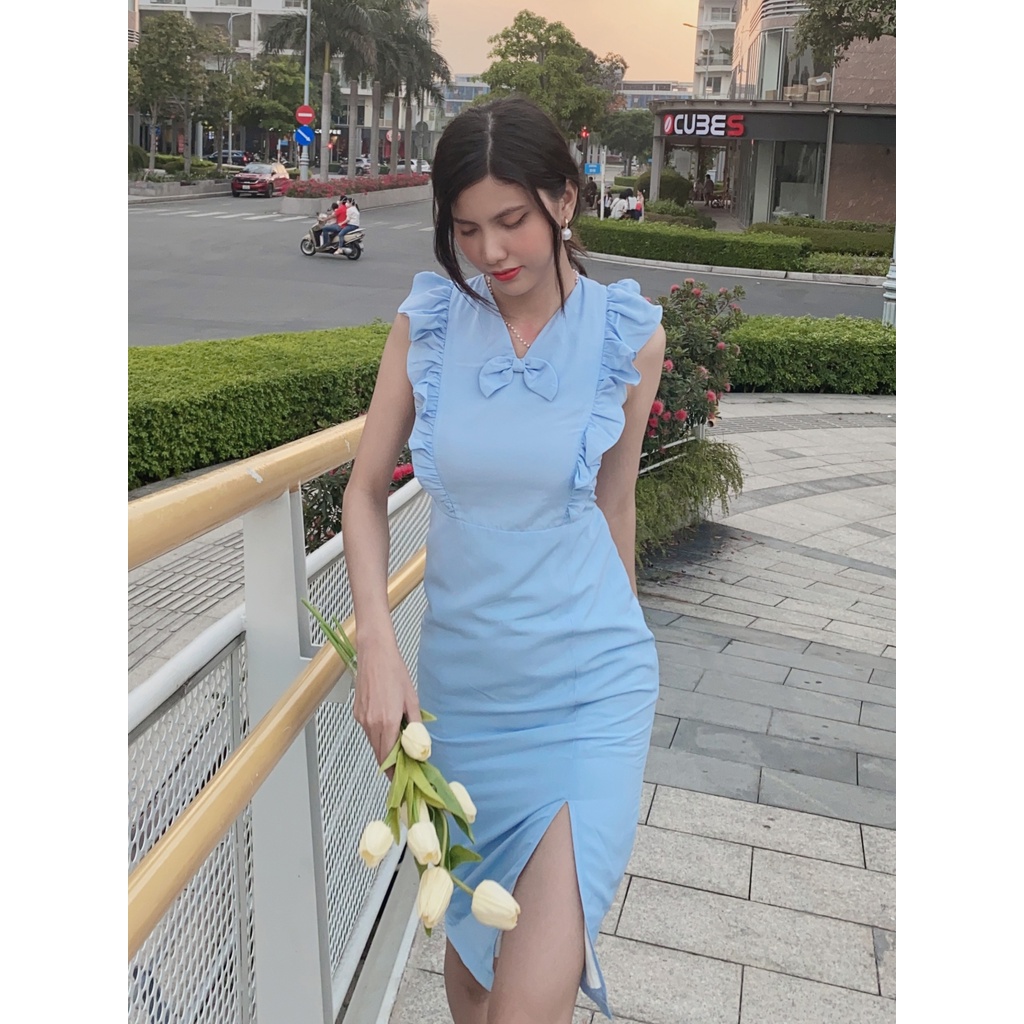 ALMIRA DRESS_Đầm body đính nơ, xẻ đùi ELE nữ tính