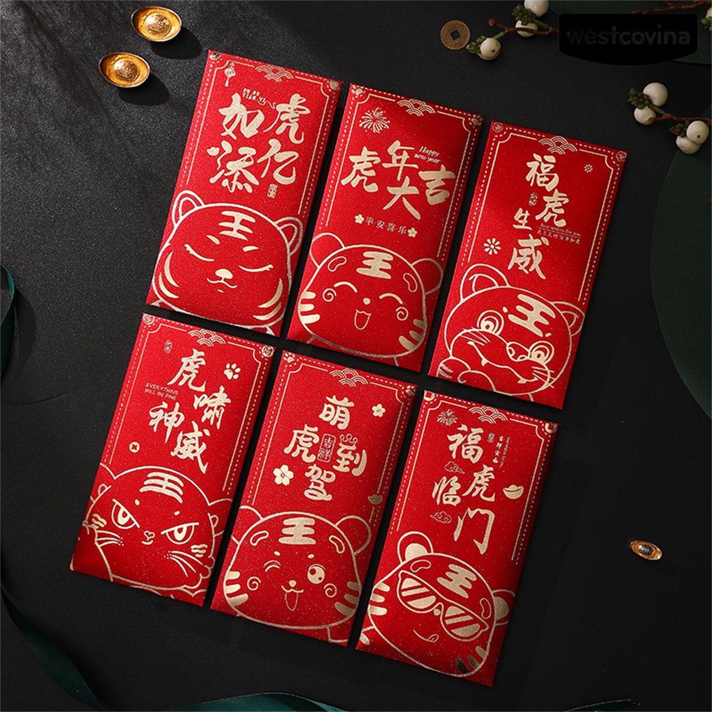 Bộ 6 bao lì xì hình hổ năm mới 2022