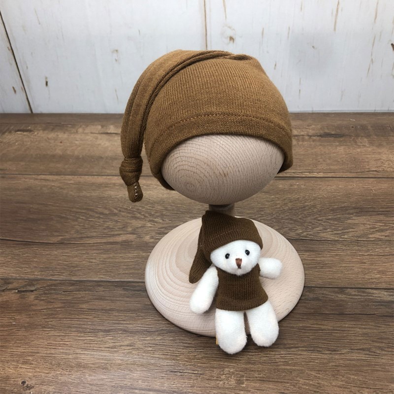 Set 2 Mũ Beanie Kèm Nơ Dài Phụ Kiện Chụp Ảnh Cho Bé