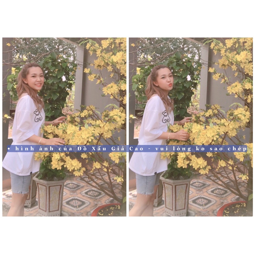 Áo thun trắng phản quang hình gấu. Áo Unisex from rộng tay lỡ chất vải cotton dày dặn. | BigBuy360 - bigbuy360.vn