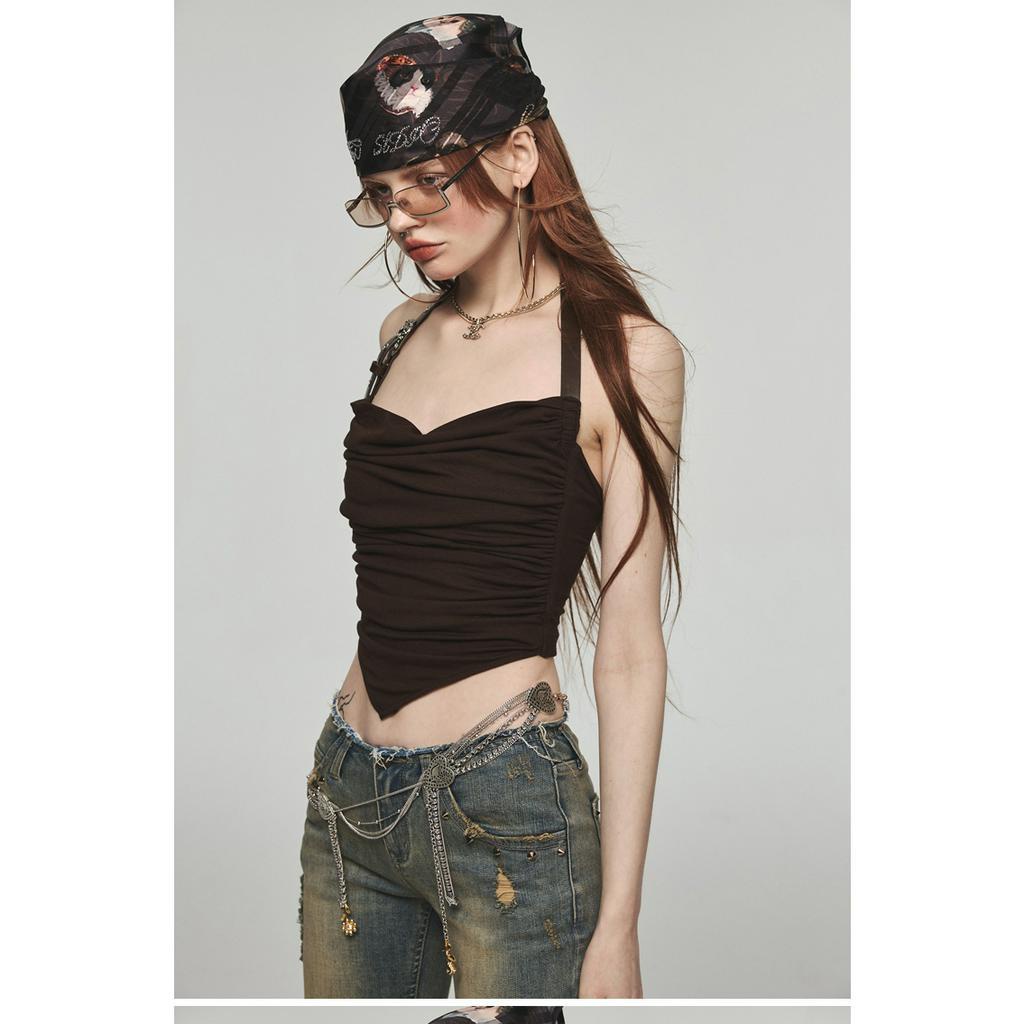 Áo Hai Dây Dáng Ngắn Phong Cách Pháp Ngọt Ngào