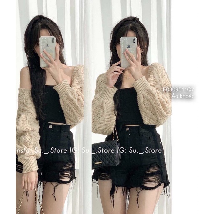 Áo khoác Len croptop hoạ tiết vặn thừng kiểu dài tay TT0309