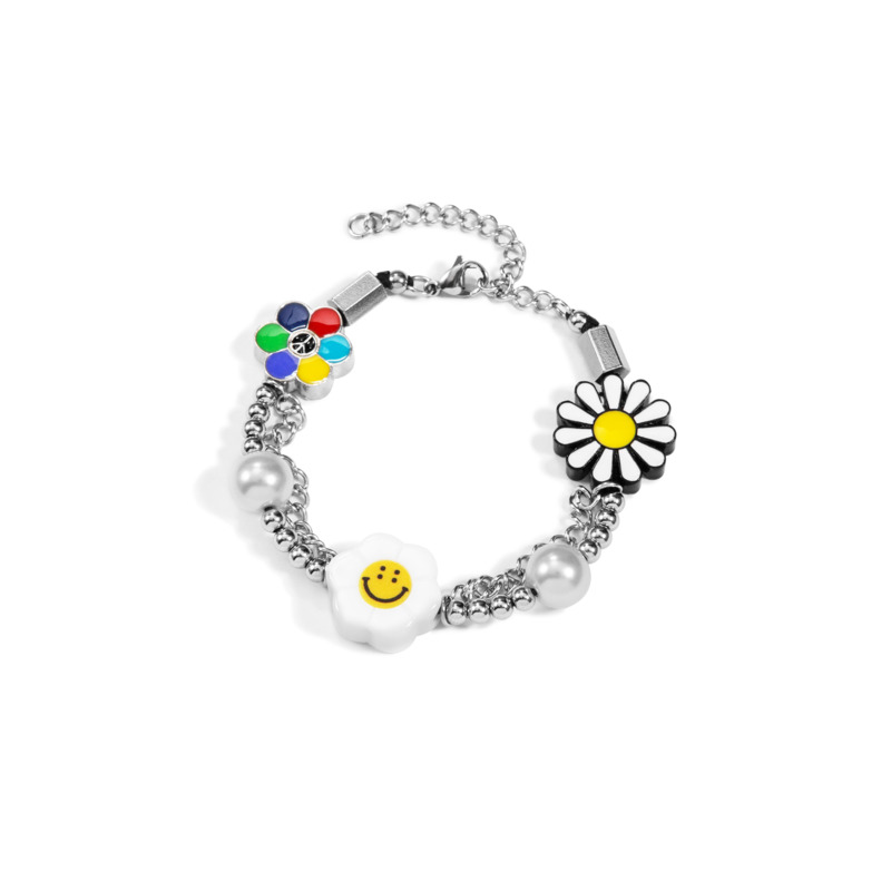 Vòng Tay Đính Ngọc Trai Giả Mặt Cười Phong Cách Harajuku Thời Trang Unisex 19402