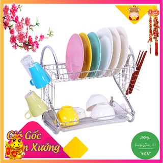 Kệ chén, đĩa inox 2 tầng- kệ trạn để bát đũa, dao thớt | Giá úp bát đĩa inox tiện dụng, thiết kế thông minh