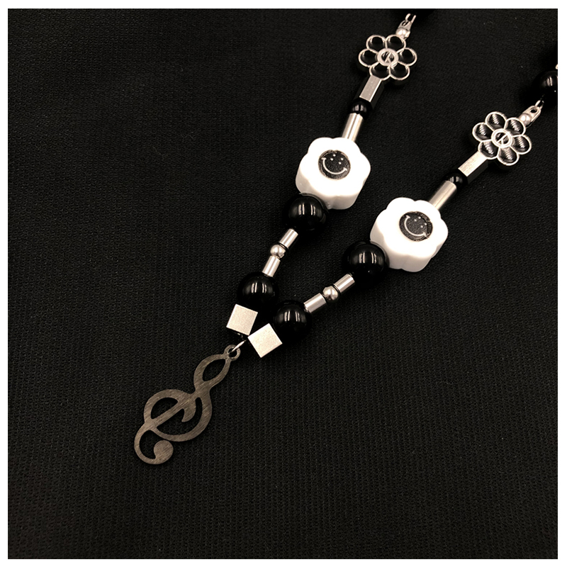 Dây Chuyền Mặt Hình Hoa Hướng Dương Mặt Cười Màu Đen Phong Cách Hip Hop 22707