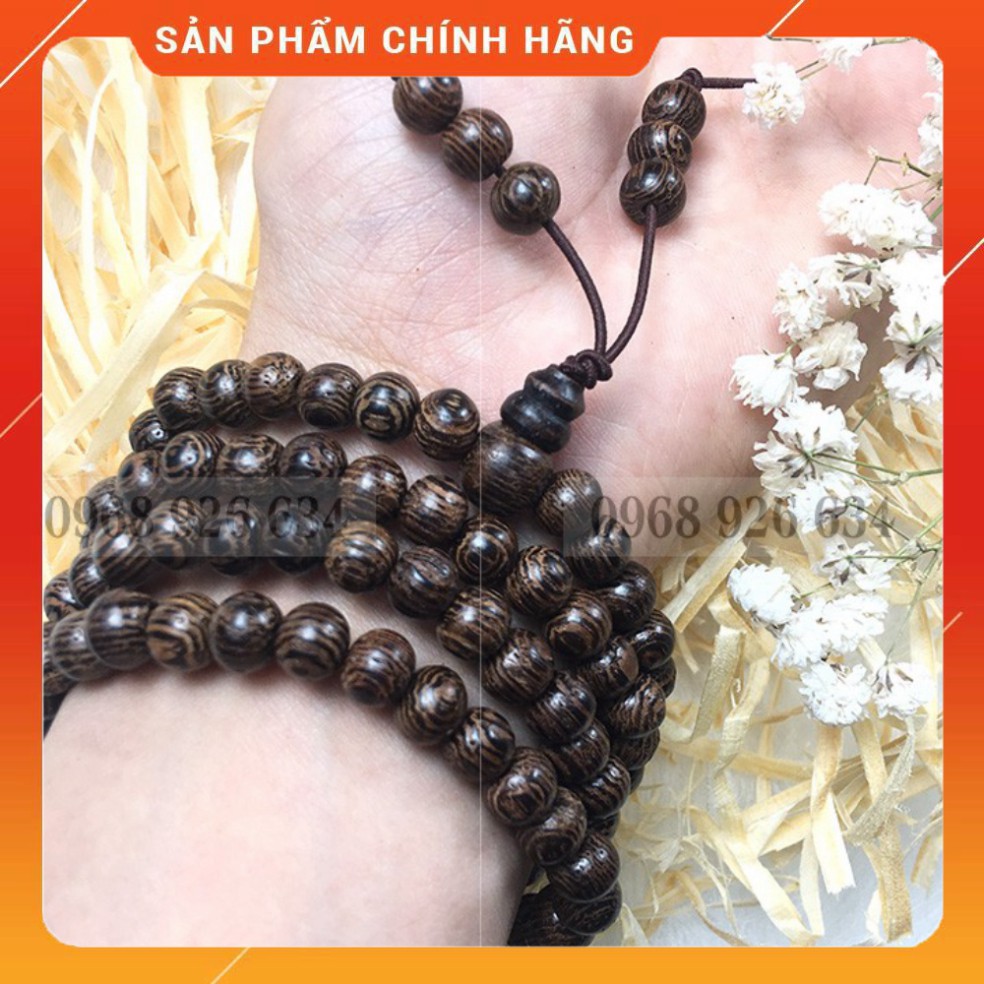 Vòng gỗ mun lông công chuỗi 108 hạtFREESHIPVòng tay phong thủy tràng 108 hạt gỗ mun