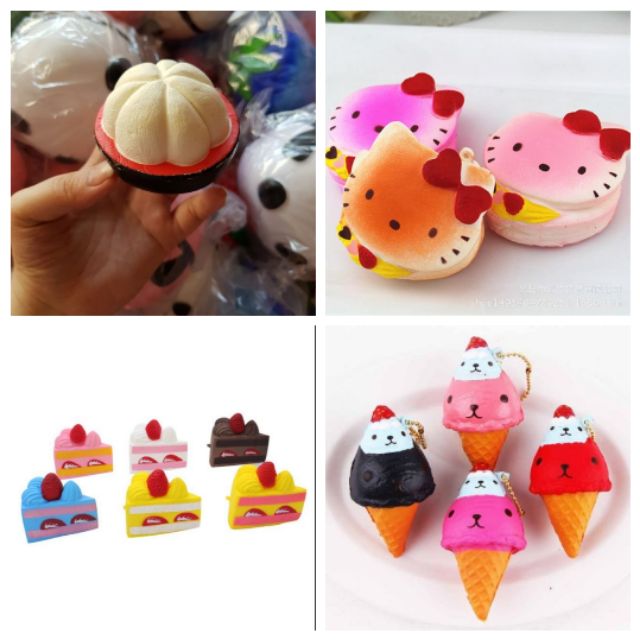 Squishy măng cục + bánh kẹp + kem gấu+ bánh tam giác Dâu