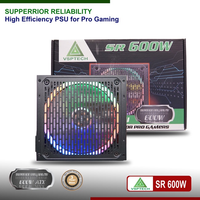 Nguồn VISION SR-600W Gaming Led Chính hãng (4+4pin, 2x6+2pin). VI TÍNH QUỐC DUY