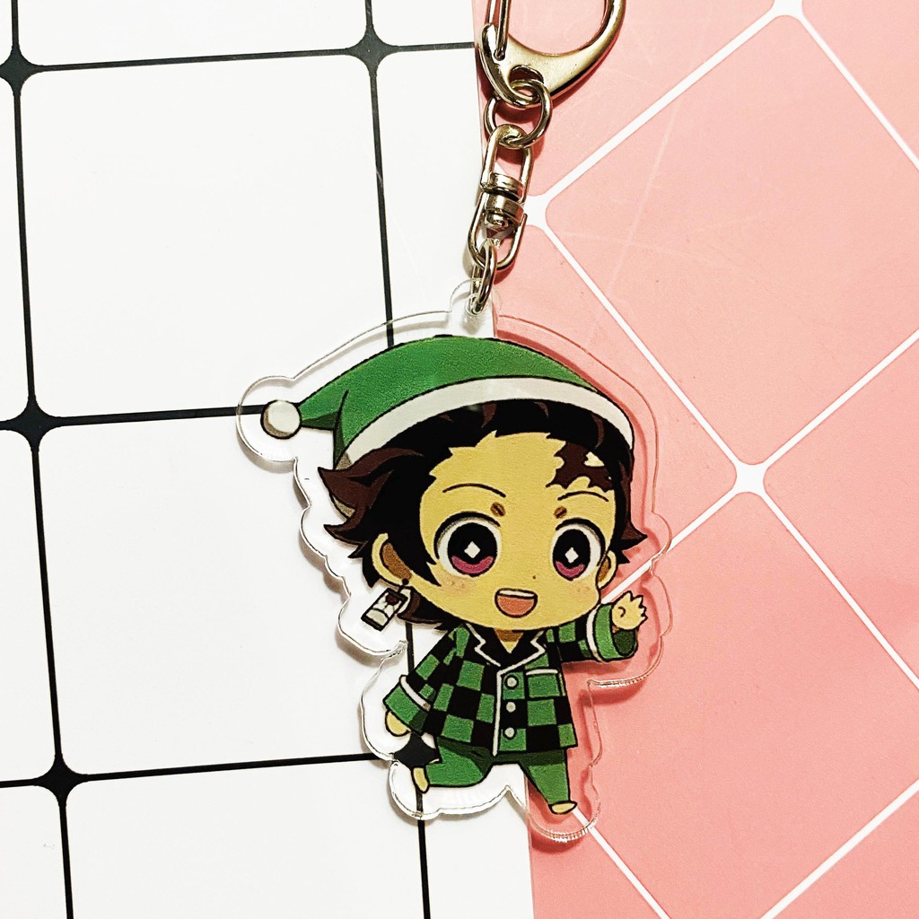 ( Mica trong acrylic ) Móc khóa Kimetsu no Yaiba Thanh gươm diệt quỷ ver mặc đồ ngủ anime chibi