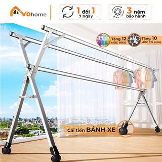 Giàn Phơi Đồ INOX Thông Minh Phiên Bản Sào GẤP GỌN CÓ BÁNH XE Loại Cây, Giá Treo Quần Áo Tặng 22 Móc