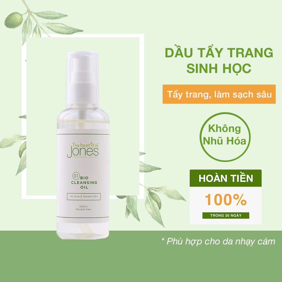 Dầu tẩy trang sinh học da mụn nhạy cảm từ Squalane The Beauty of Jones chai 100ml và 20ml
