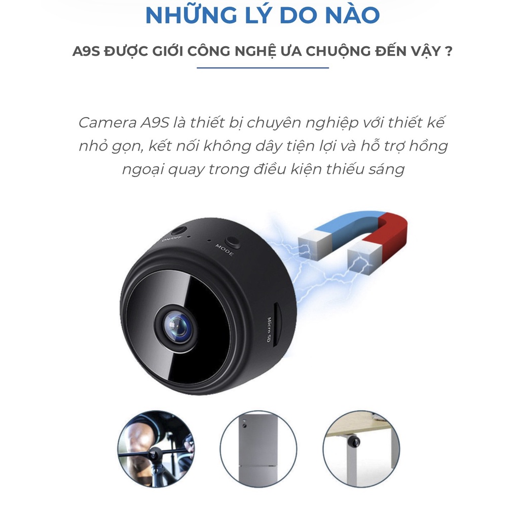 ⚡Dùng Pin, Quan Sát Từ Xa⚡ Camera giám sát kết nối internet A9/A9s HD Wifi Không dây tích hợp hồng ngoại, quan sát từ xa