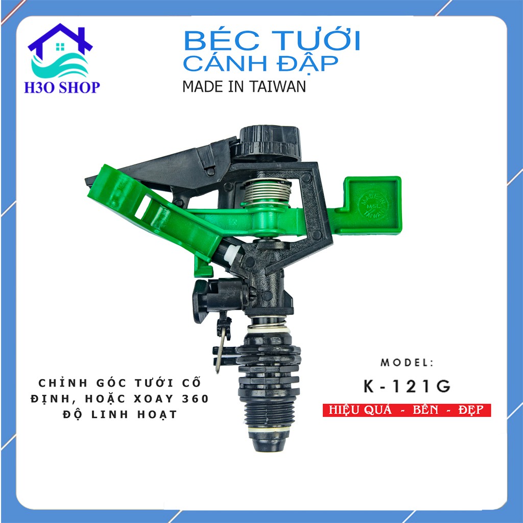 Béc tưới cánh đập chỉnh góc TAIWAN B-121-X phi 21, béc tưới cây diện rộng