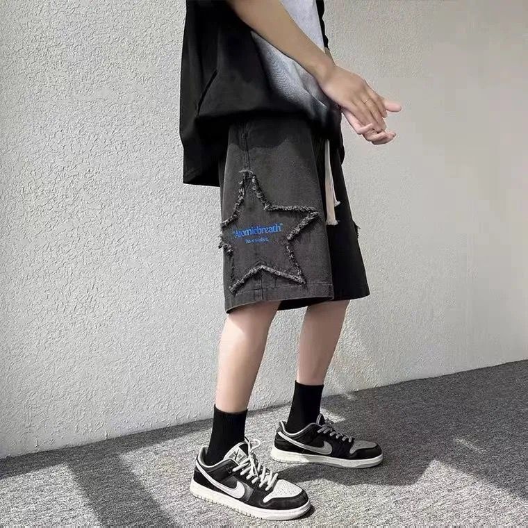 Quần Short Denim Mỏng Thời Trang Đường Phố Mỹ Cá Tính Cho Nam
